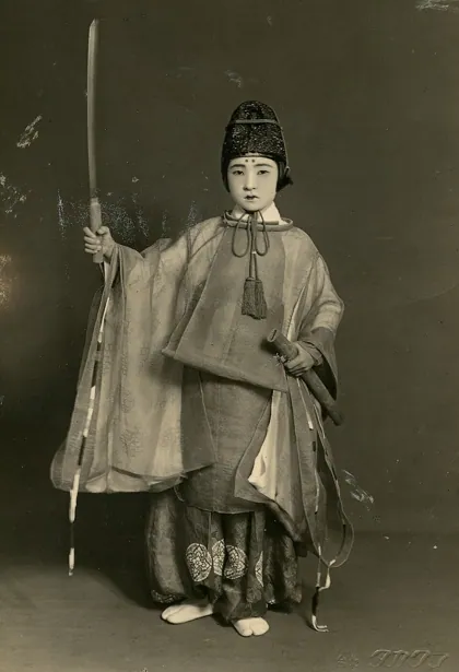 A children in Japanese traditional religion costume for a ceremony at a Shinto s, 1942