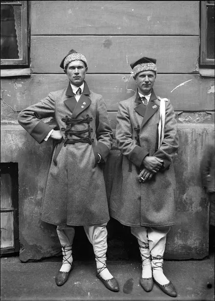 Polish men in traditional costumes from Green Kurpie (Kurpie Zielone), 1927