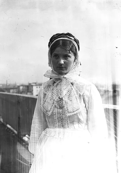 A Polish woman in a traditional folk costume from Szamotuły, Poland, 1937