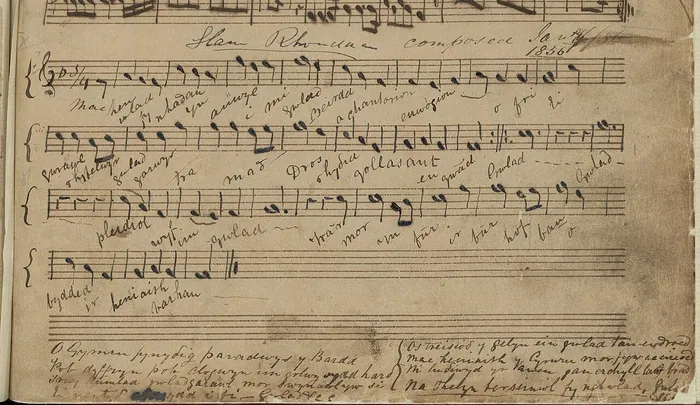 Manuscript of 'Glan Rhondda', 1856 — the anthem as first written for Land of My Fathers (Hen Wlad Fy Nhadau)